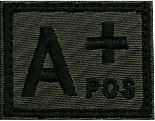 Blood Type A+ Olive Black Embroidered Letters Velcro Patch 3x4 cm