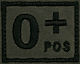 Blood Type 0+ Olive Black Embroidered Letters Velcro Patch 3x4 cm