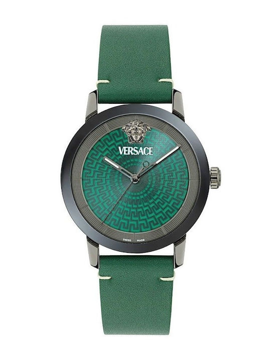 Versace V-helix Ανδρικό Ρολόι Μπαταρίας με Πράσινο Δερμάτινο Λουράκι