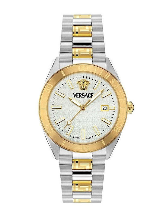 Versace V-dome Ανδρικό Ρολόι Μπαταρίας με Ασημί Μεταλλικό Μπρασελέ