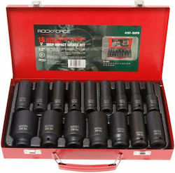 Rockforce Καρυδάκια Αέρος Μακριά με Καρέ Υποδοχής 1/2" Σετ 16τμχ