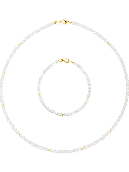 Margaritari Set with Necklace & Bracelet from Gold 14K with Pearls