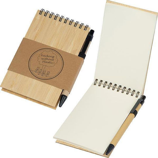 Mini Spiral Notebook Bamboo Pen 10x1.5x15cm