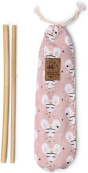 6 Bamboo Straws & 1 Cleaning Brush "mouse" Fabric Case