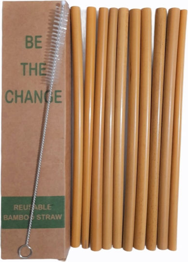 10pcs Bamboo Straws & Cleaning Brush Paper Case