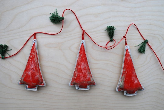 Handmade Fabric Red Christmas Tree Garland 1pc