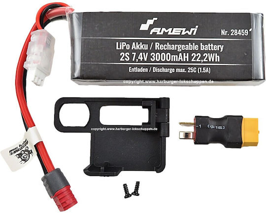 Amewi Μπαταρία Li-Po 7.4V 3000mAh 25C 2S T-Plug για Τηλεκατευθυνόμενο 2τμχ