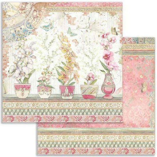 Beidseitig bedrucktes Scrapbooking-Papier Gläser Orchideen 30,5x30,5 cm Stamperia