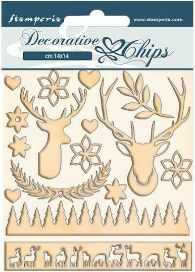 Dekorative Chipboard Rosa Weihnachts-Rentier 14x14cm Stamperia