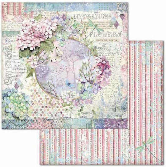 Beidseitiges Scrapbooking-Papier Hortensien-Girlande 30,5x30,5cm Stamperia
