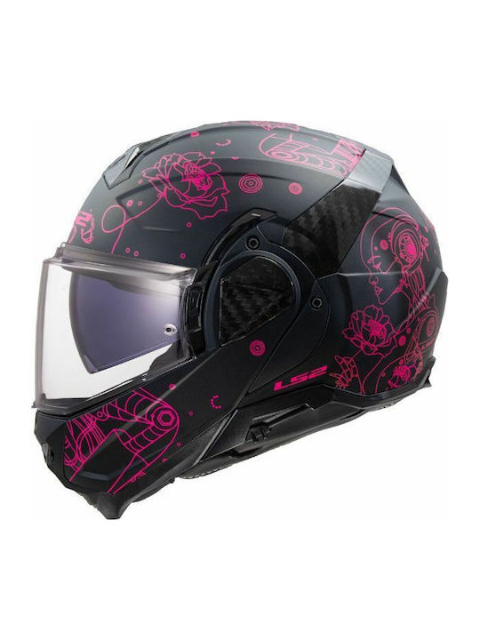 LS2 Advant II Sophia Matt Black-Pink Motorcycle Helmet Flip-Up ECE 22.06 1750gr with Pinlock and Sunvisor