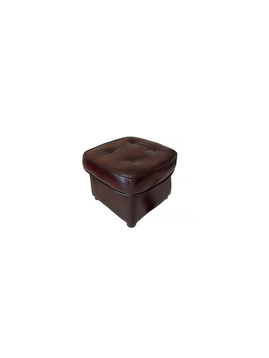 Stool For Living Room Leather Aged Bordeaux 55x55x42cm