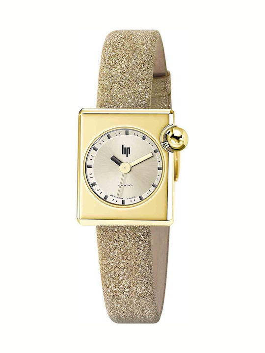 Lip Watches Mach Γυναικείο Ρολόι Μπαταρίας με Χρυσό Δερμάτινο Λουράκι