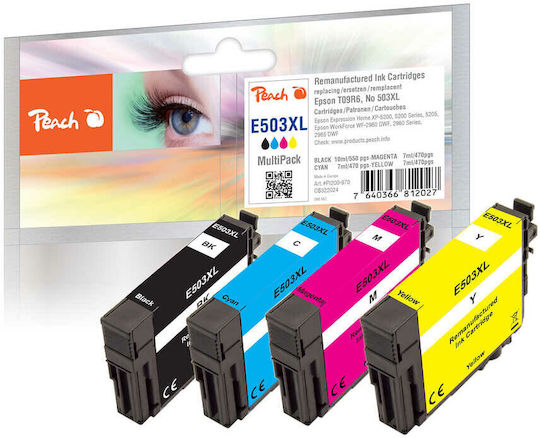 Peach Πακέτο Συμβατών Μελανιών Εκτυπωτή InkJet Epson 503XL 900 Σελίδων Πολλαπλό (Color) 4τμχ