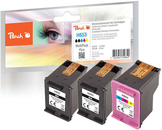 Peach Compatible Inkjet Printer Ink Package HP 653 10ml Multiple (Color) 3pcs