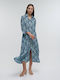 Ble Resort Collection Women's Maxi Caftan Beachwear Blue With Gold Details