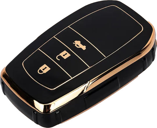 Husă de protecție premium pentru cheie Toyota, material TPU de înaltă calitate, compatibilă cu Toyota Yaris Cross, Highlander, Hilux, Camry, Land Cruiser, C-HR, Corolla, Rav4, 3 butoane, negru auriu, Luvlu