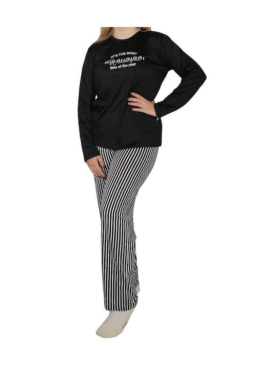 Mihra Winter Women's Pyjama Set Black-striped