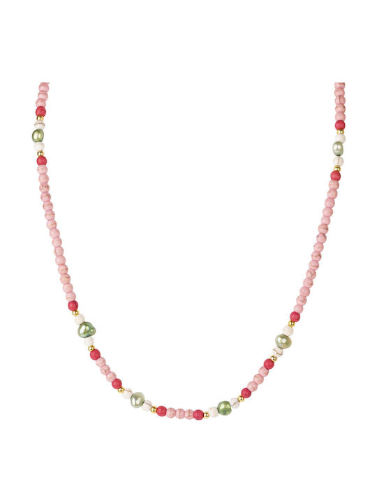 Studio Boneli Necklace with Pink Gold Plating with Pink Pearls