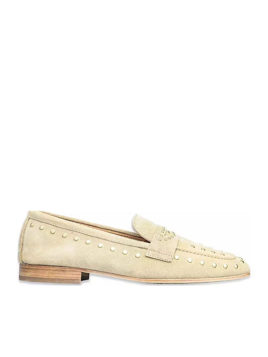 Leather Women's Moccasins in Beige Color