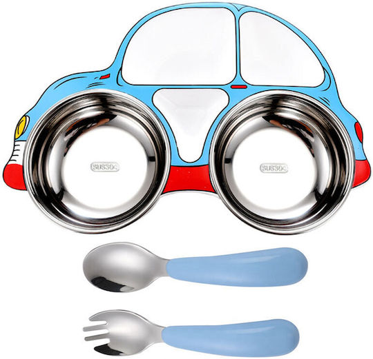 bebeLOGIC Set de hrănire din Metal Albastru 3buc