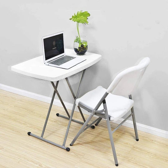 Plastic Masa pentru spații exterioare mici Pliabil cu schelet metalic Alb 76.5x49.5x71.5buc