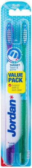 Jordan Toothbrush Soft Μπλε/Πράσινο 2pcs