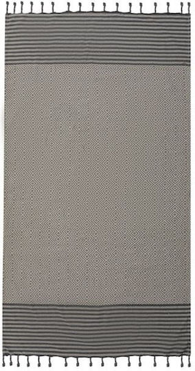 Prosop de plajă hamam, modele geometrice, franjuri, bumbac, 180x100cm, gri-bej