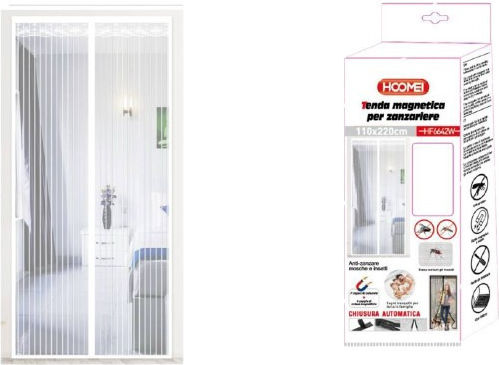Hoomei Pet Friendly Door Mosquito Net with Velcro with Magnetic Clasp White 220x110cm