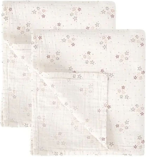 Bimbidreams Stars Muslin Swaddle Blanket Pink 60x60cm 2 Pieces