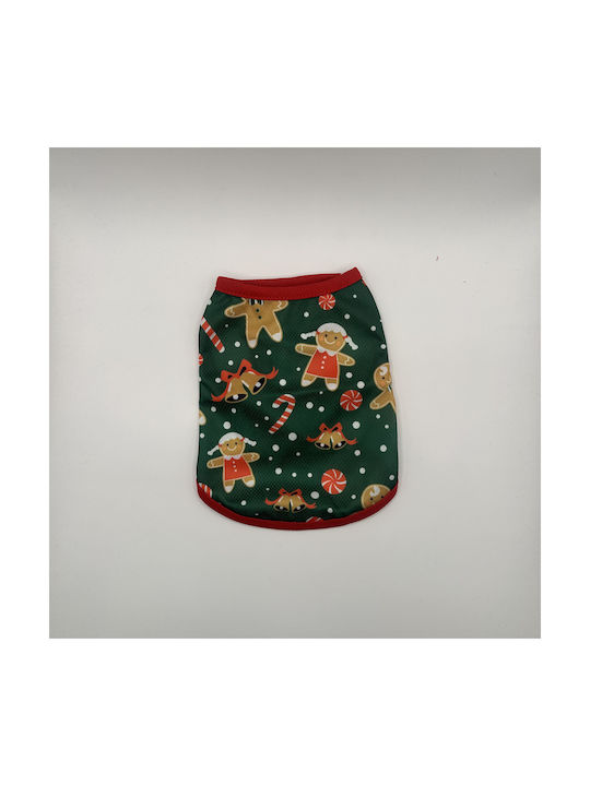 Bonnie XS Green Christmas Dog Shirt with Gingerbread Men and Bells