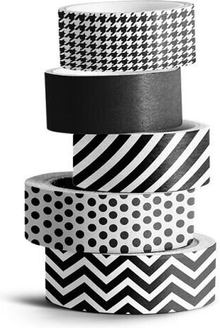Noir Decorative Tape Black and White Set of 5 Pieces Black 1.5cm X10m