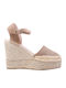 Alba 65 Women's Leather Ankle Strap Platforms Beige
