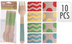 Holzgabel-Set/10 16cm Punkte & Streifen 4 Farben
