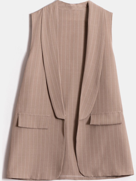 Set Blazer Shorts Striped Beige Beige