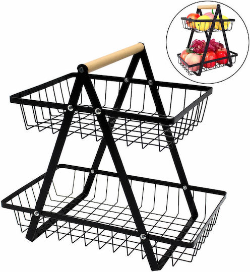 Obstschale Metallisch 2 Niveaus Schwarz 33x20x31cm