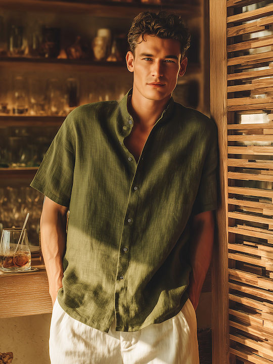 Panda Clothing Short-sleeved Linen Shirt Khaki