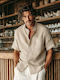 Short-sleeved Linen Shirt Beige