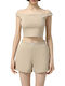 Women's Crop Top Off-Shoulder with Straps Beige
