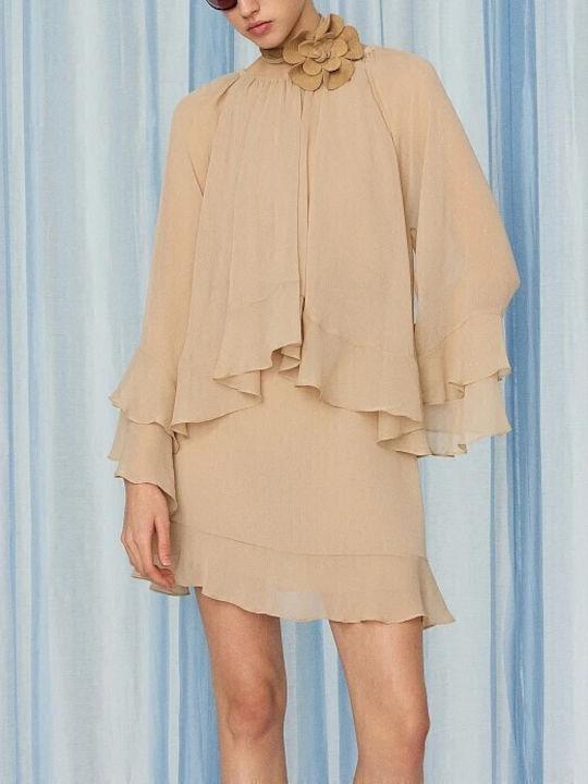 Summer Mini Dress for Wedding Christening Beige