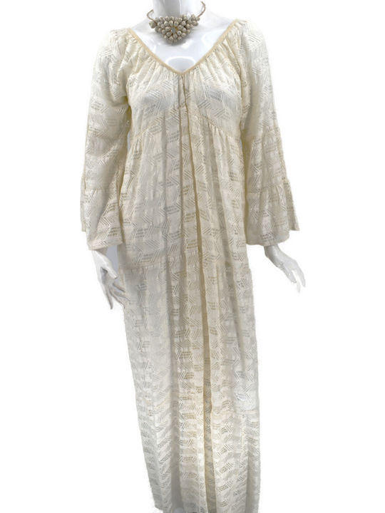 Achilleas Accessories Γυναικείο Μακρύ Καφτάνι Παραλίας Beige, White