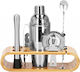 Set Cocktail Shaker Kit Bartenders 750ml Ki25 Bamboo Stand 12 Pieces