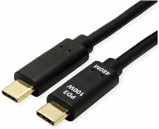 Roline USB 2.0 Cable USB-C male - USB-C 100W PD Μαύρο 2m 11.99.8309