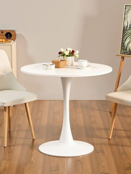 Round Dining Room Table Wooden with Metal Frame White 80x80x72.5cm