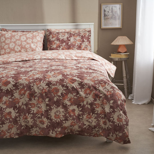 Charalambidis Textiles Χρυσάνθεμο Σετ Μαξιλαροθήκες Κανελί 52x72εκ.