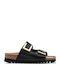 Leather Women's Flat Sandals in Black Color