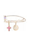 Child Safety Pin made of Gold 14K with Cross and Constantinato for Girl