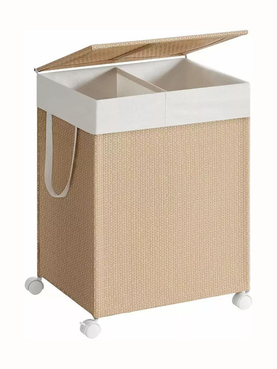 Songmics Wicker Laundry Basket 100lt with Cap 46.5x37.5x65cm Beige