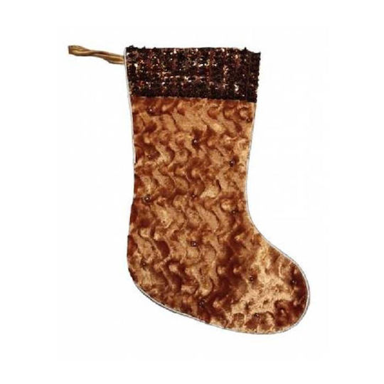 Șosetă Decorativă de Crăciun material textil Înălțime 40cm. Maro
