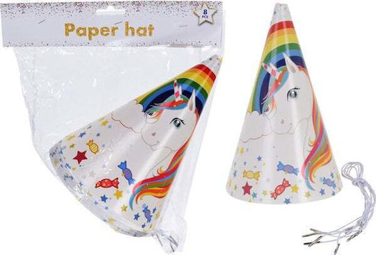 Set de 8 pălării de petrecere din hârtie, unicorn curcubeu